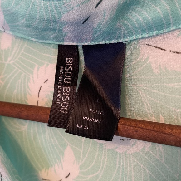 Bisou Bisou High Low Sheer Button Tank Top Collar Tips Turquoise Size Large - Picture 5 of 7